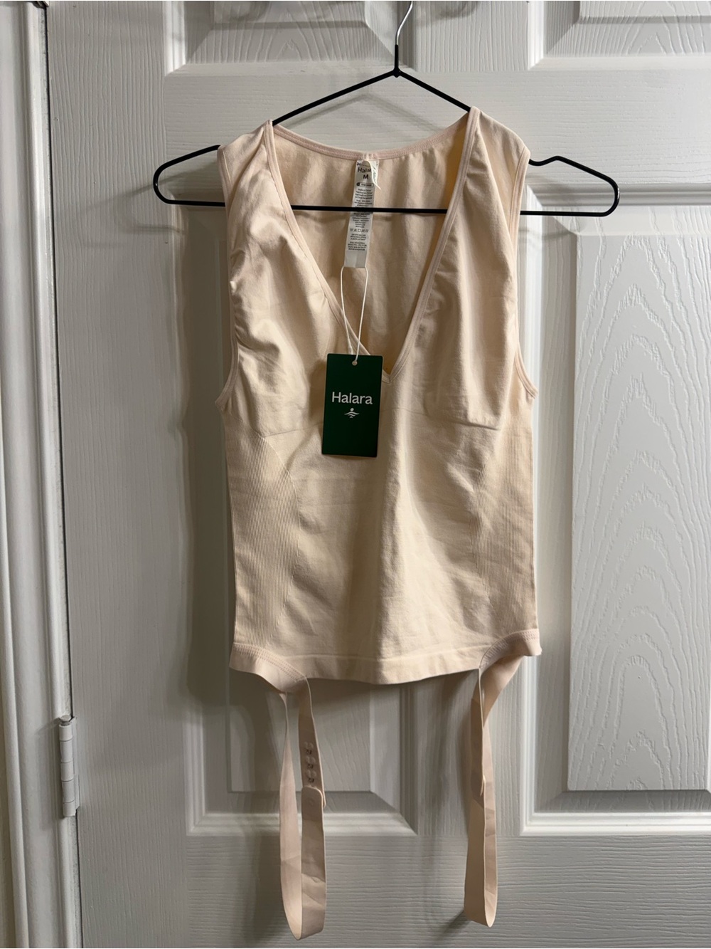 HALARA pale pink Plunge V-Neck Bodysuit with Adjustable Straps